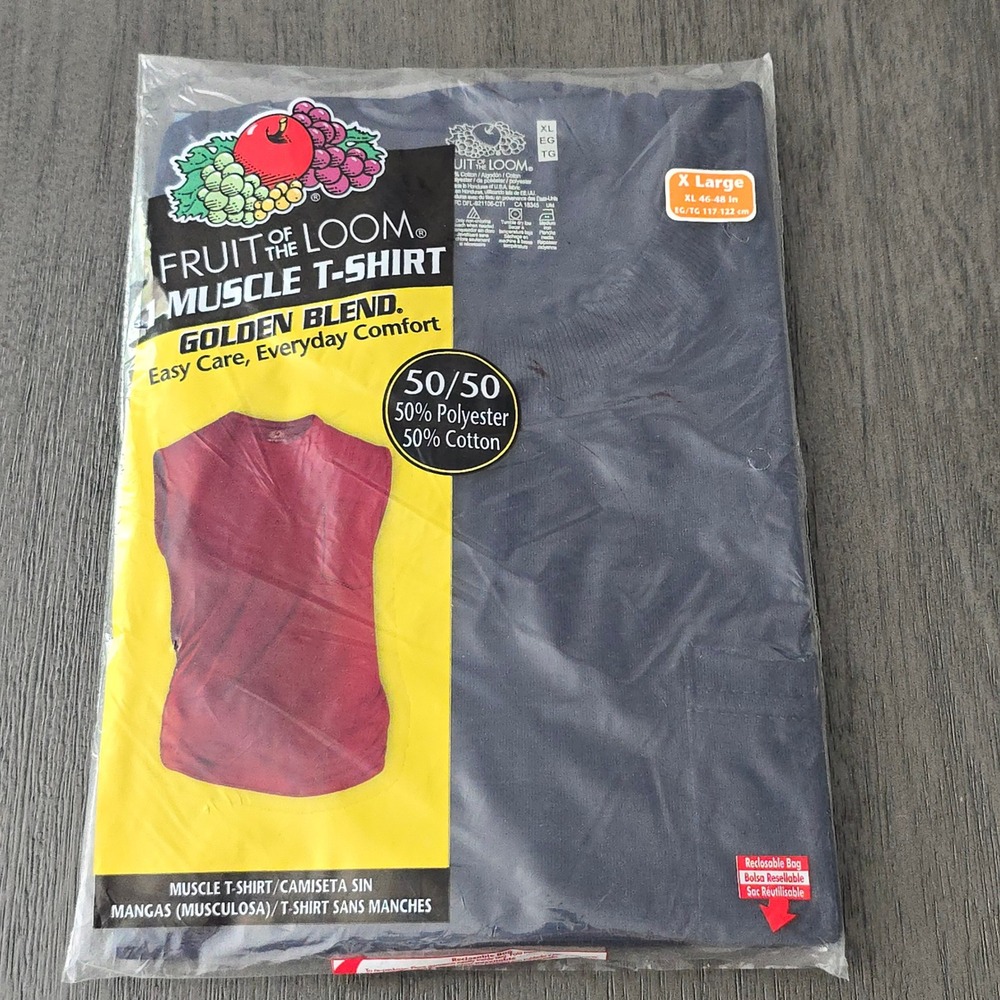 Fruit of the Loom Golden Blend Muscle T-Shirt Mens XL Navy Blue Sleeveless New